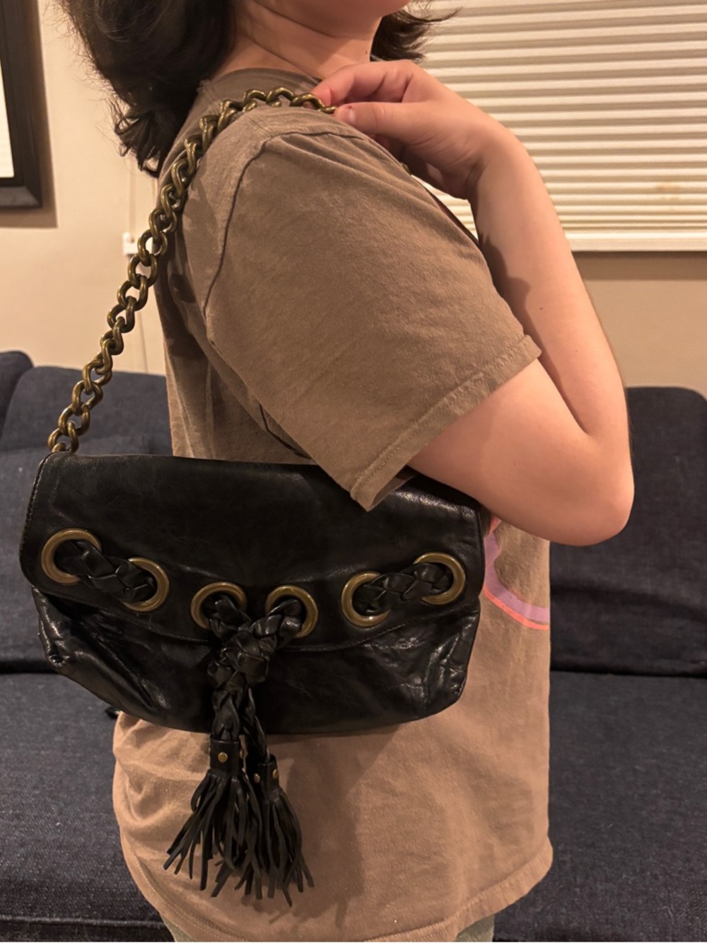 Kooba Black Leather Bag with Gold Chain - Picture 16 of 16